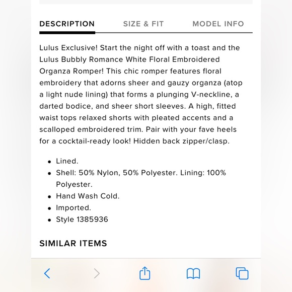 LULUS Embroidered Floral Organza Romper Sz M NWOT - Picture 7 of 8